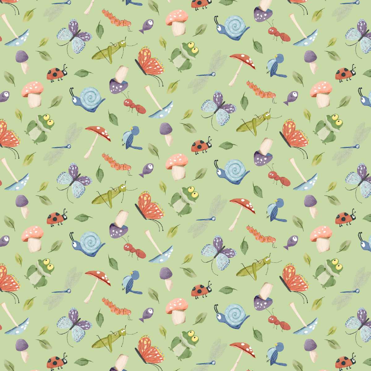 Lucky Duck fabric - Matcha Bugs print
