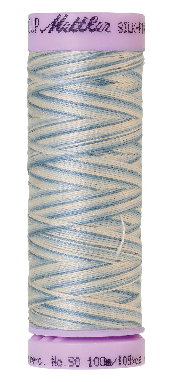 Mettler 9810 Silk-Finish 50wt Variegated Cotton Thread 109yd/100M Tranquil Blue