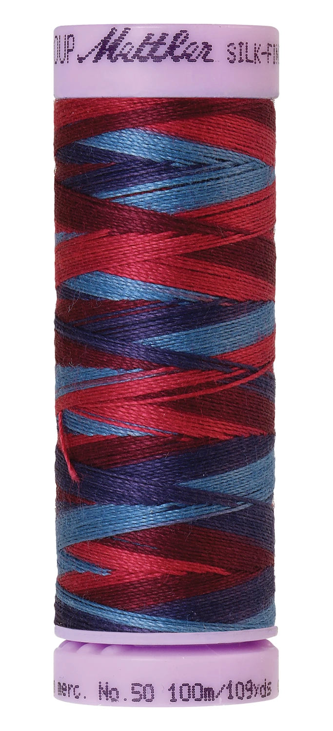 Mettler 9816 Silk-Finish 50wt Variegated Cotton Thread 109yd/100M Berry Rich