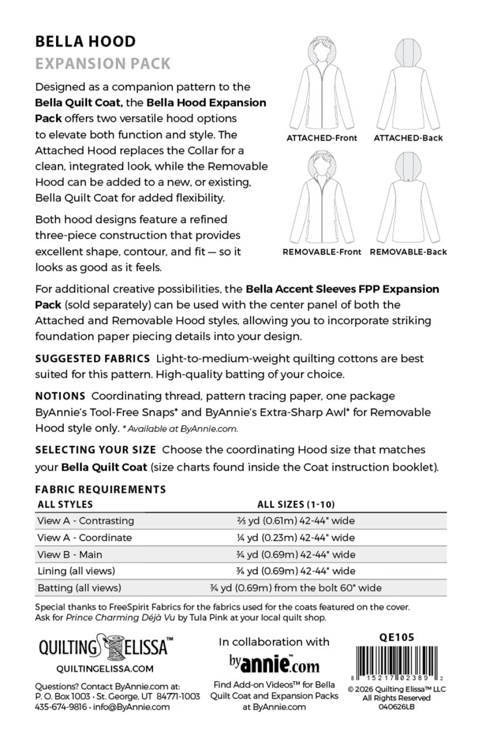 Bella Hood Expansion Pack Pattern from By Annie