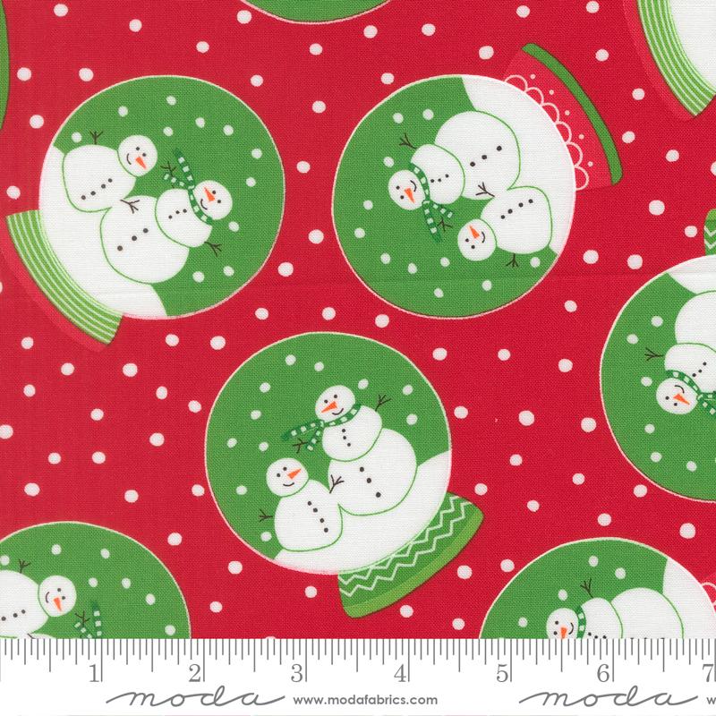 Snow Time fabric - Poinsettia Red Snowglobe print