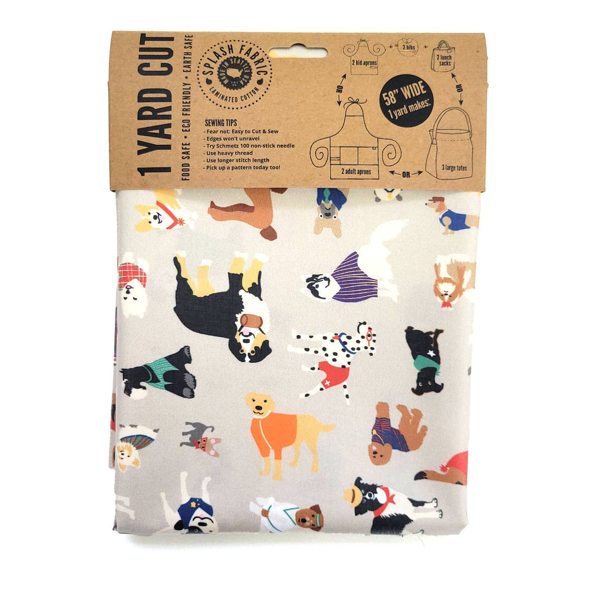 Splash Laminate Cotton Fabric 1 Yard Cut - Beach Dogs