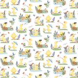 Lucky Duck fabric - White Duck Scene print