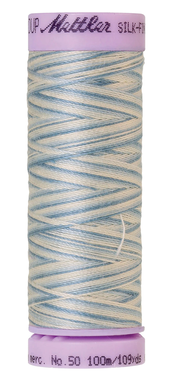 Mettler 9810 Silk-Finish 50wt Variegated Cotton Thread 109yd/100M Tranquil Blue