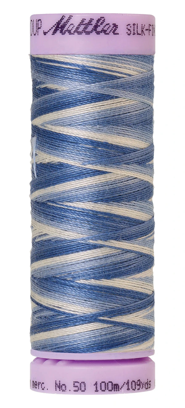 Mettler 9811 Silk-Finish 50wt Variegated Cotton Thread 109yd/100M Clear Sky