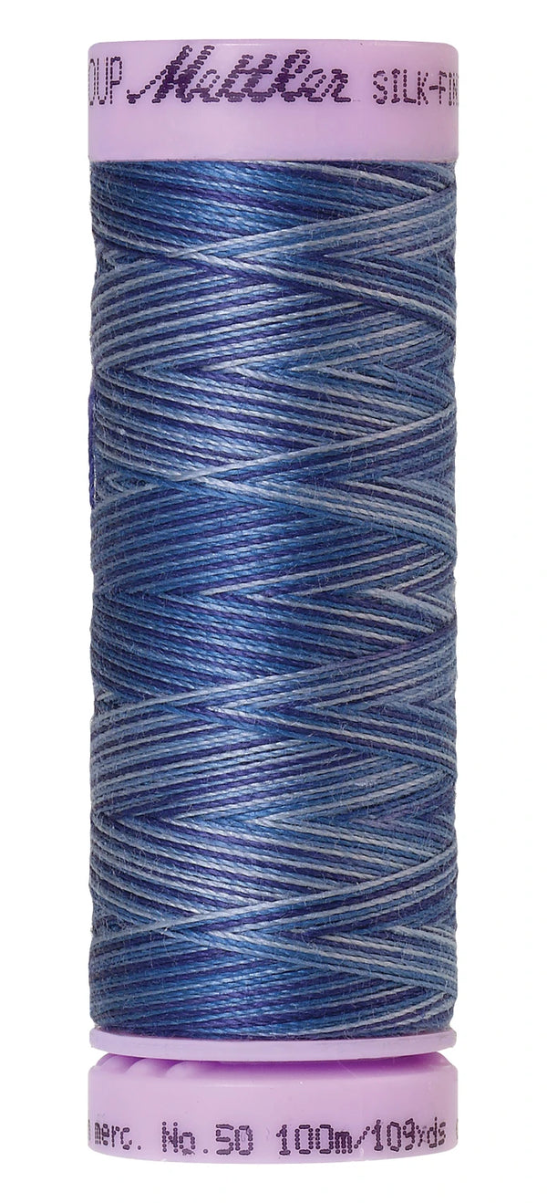 Mettler 9812 Silk-Finish 50wt Variegated Cotton Thread 109yd/100M Evening Blue