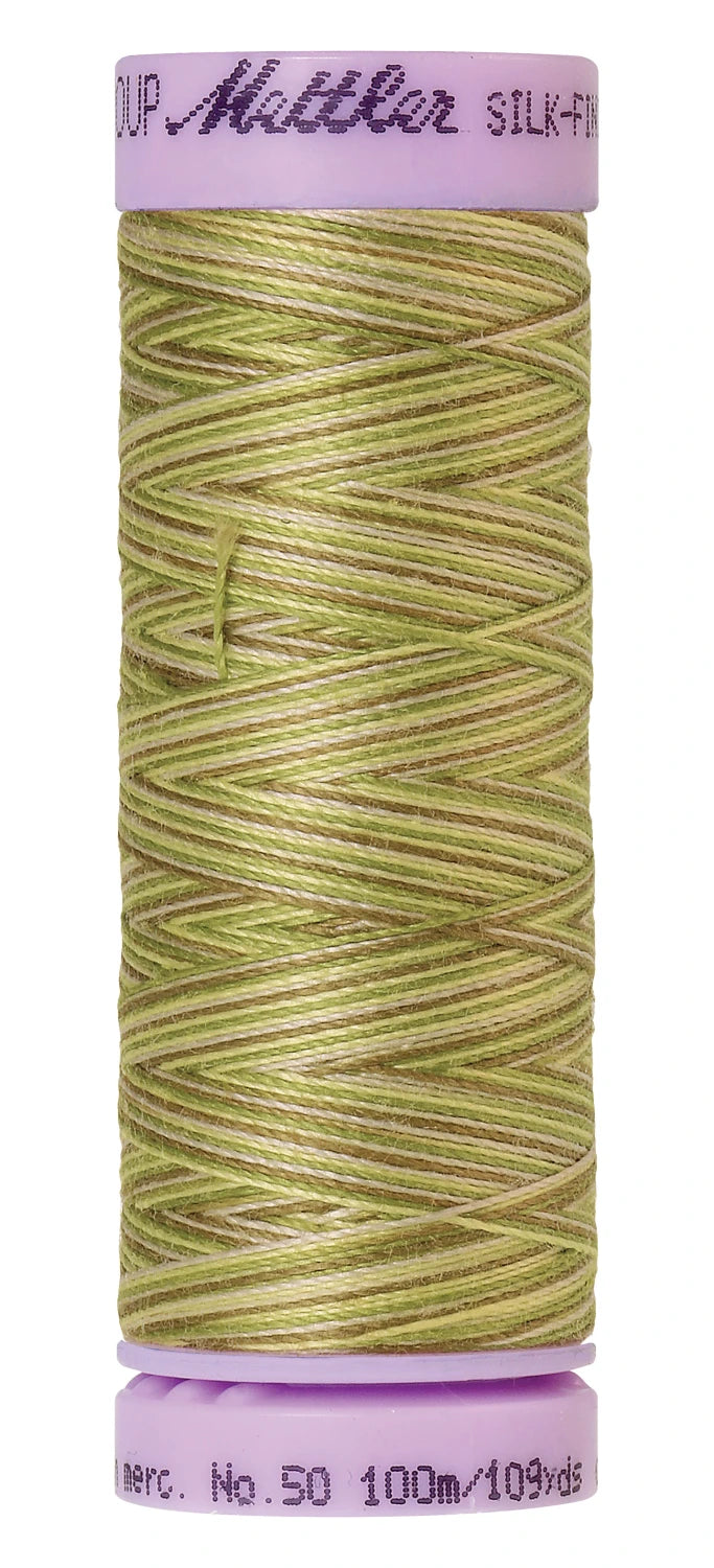 Mettler 9820 Silk-Finish 50wt Variegated Cotton Thread 109yd/100M Green Tea