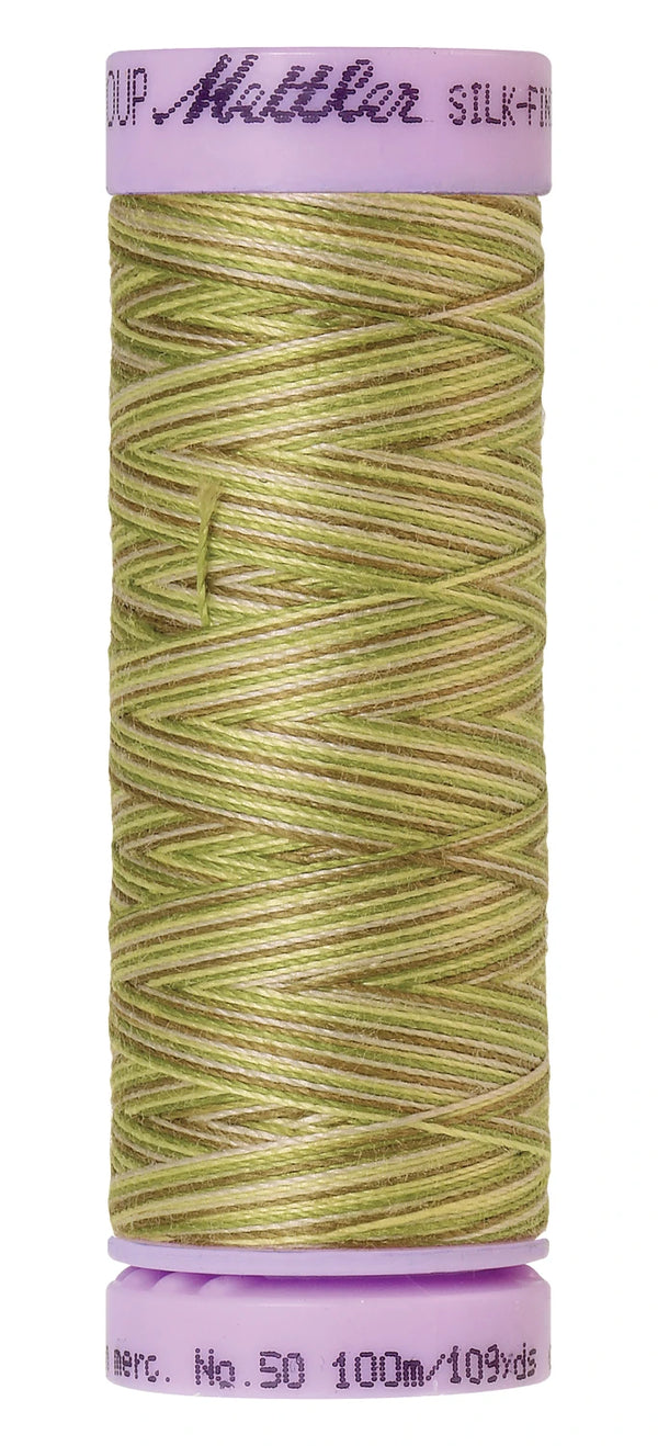Mettler 9820 Silk-Finish 50wt Variegated Cotton Thread 109yd/100M Green Tea