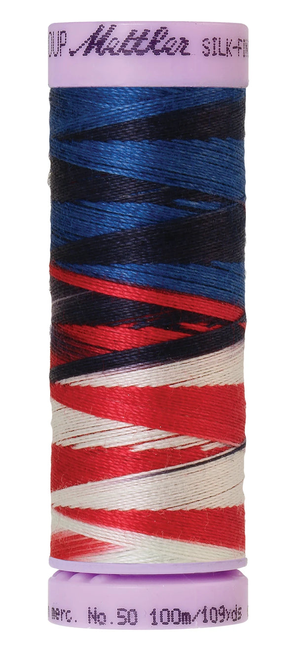 Mettler 9823 Silk-Finish 50wt Variegated Cotton Thread 109yd/100M Patriotic