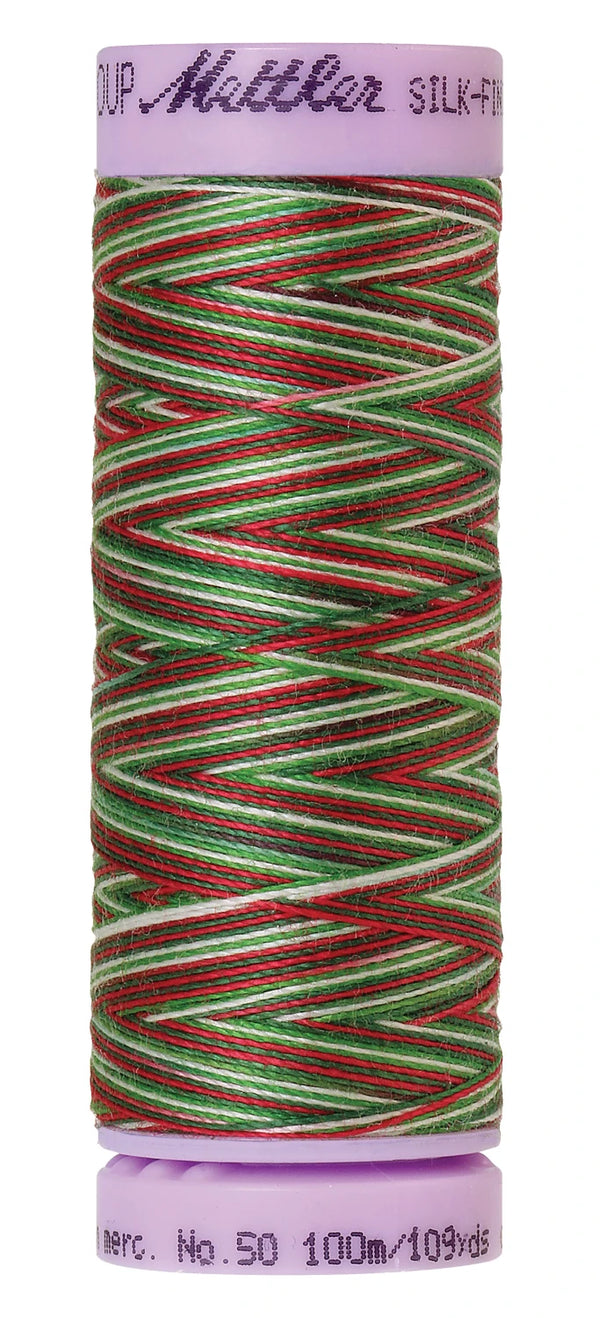 Mettler 9825 Silk-Finish 50wt Variegated Cotton Thread 109yd/100M Seasons Greetings