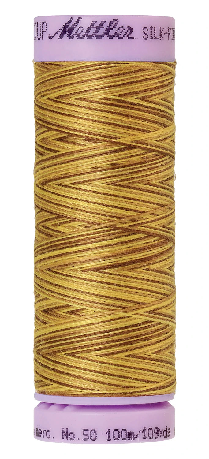 Mettler 9828 Silk-Finish 50wt Variegated Cotton Thread 109yd/100M Choco Banana