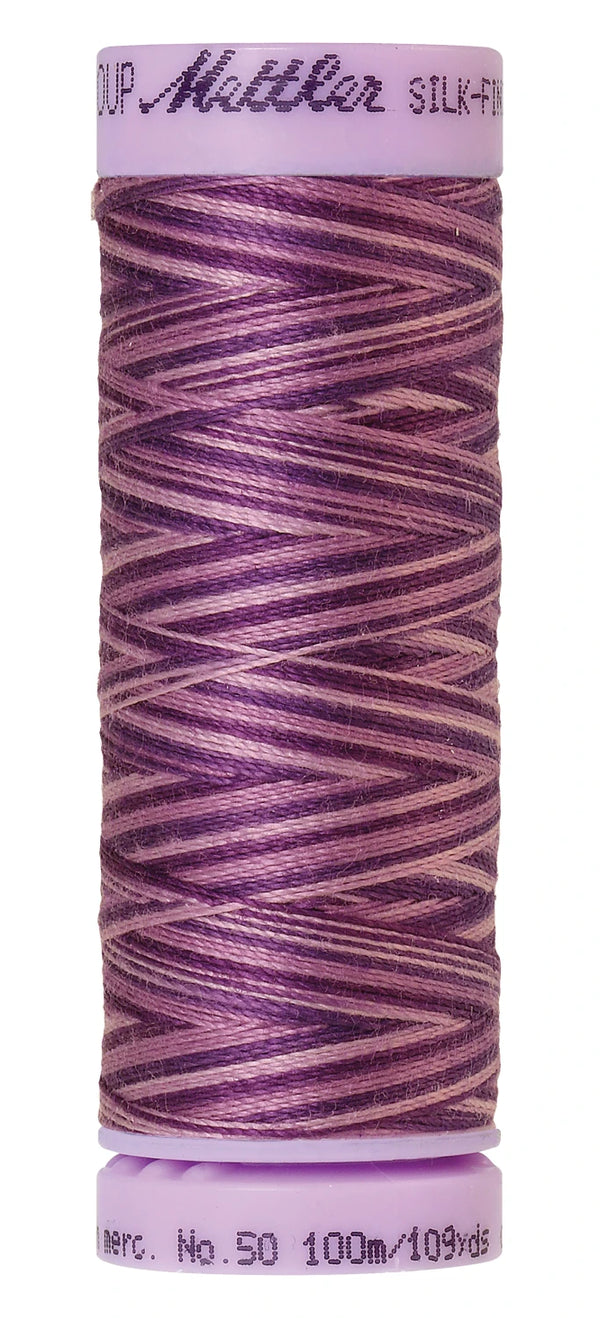 Mettler 9838 Silk-Finish 50wt Variegated Cotton Thread 109yd/100M Lilac Bouquet