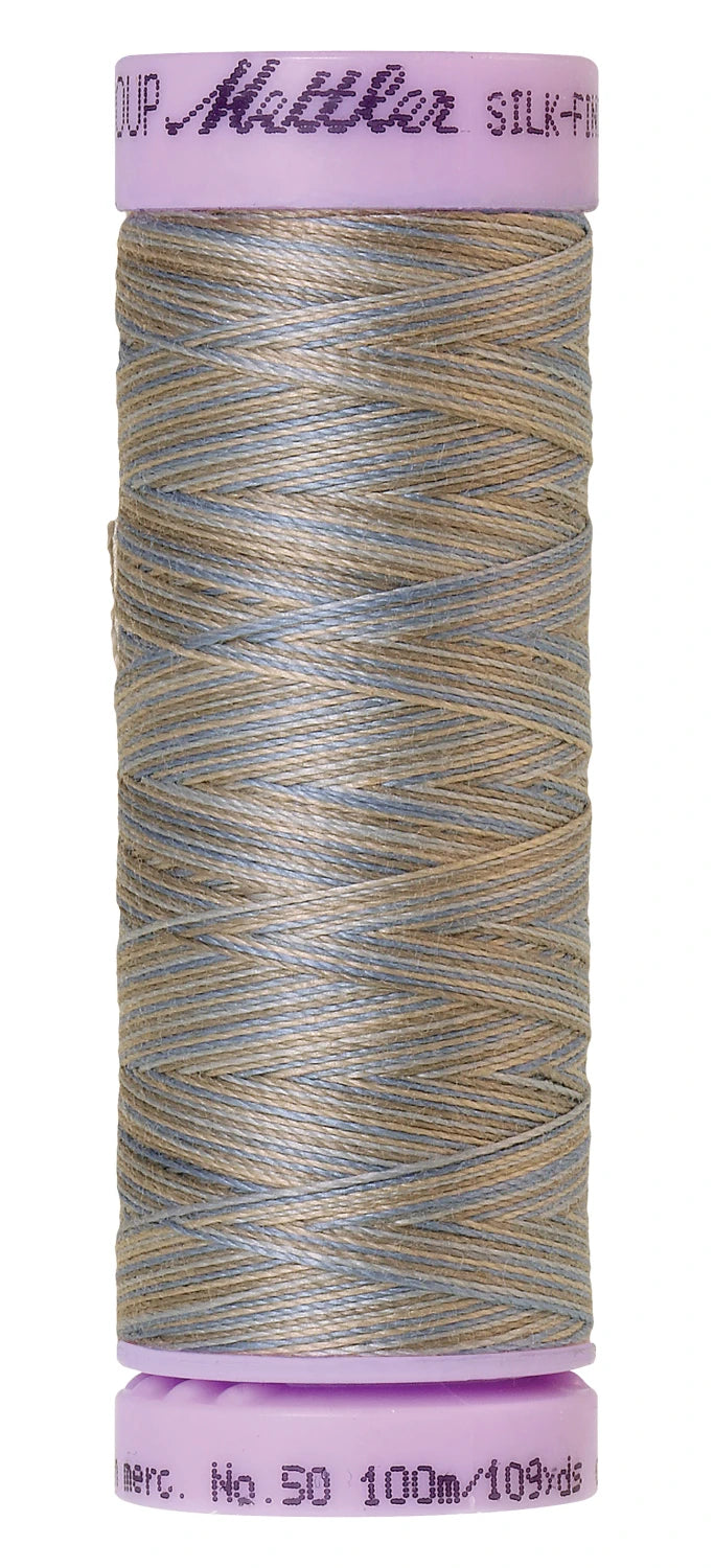 Mettler 9843 Silk-Finish 50wt Variegated Cotton Thread 109yd/100M Silvery Blues