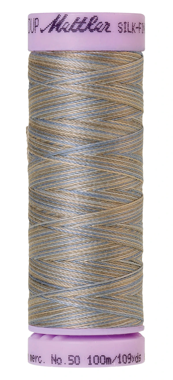 Mettler 9843 Silk-Finish 50wt Variegated Cotton Thread 109yd/100M Silvery Blues