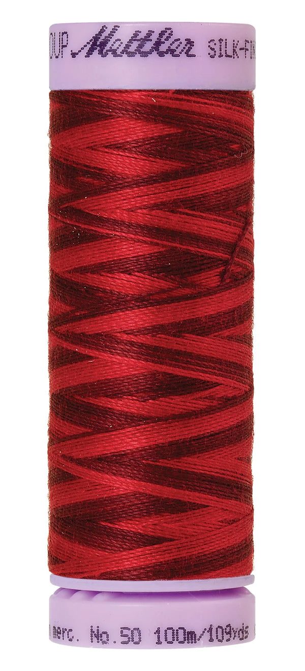 Mettler 9845 Silk-Finish 50wt Variegated Cotton Thread 109yd/100M Midnight Garnet