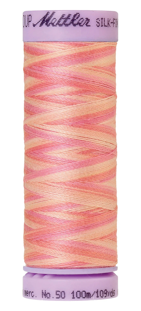 Mettler 9847 Silk-Finish 50wt Variegated Cotton Thread 109yd/100M Dusty Rose