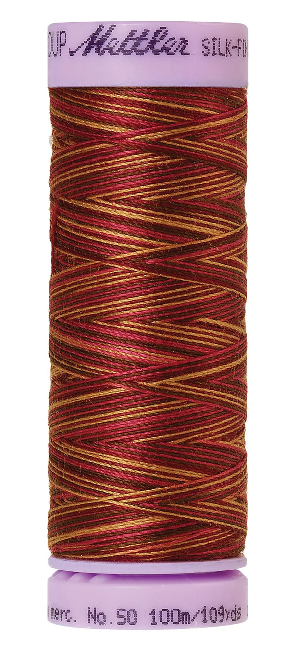 Mettler 9850 Silk-Finish 50wt Variegated Cotton Thread 109yd/100M Mocha Cherry
