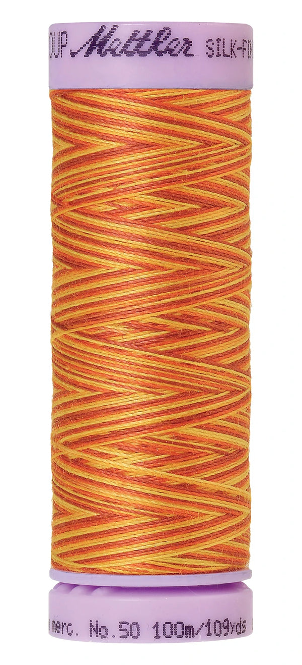 Mettler 9858 Silk-Finish 50wt Variegated Cotton Thread 109yd/100M Falling Leaves