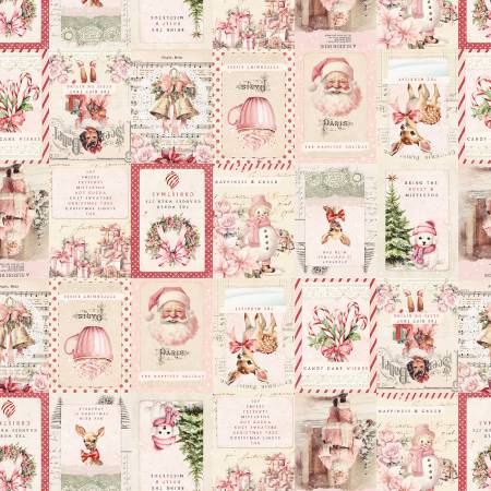 Christmas Magic fabric - Ivory Christmas Labels print