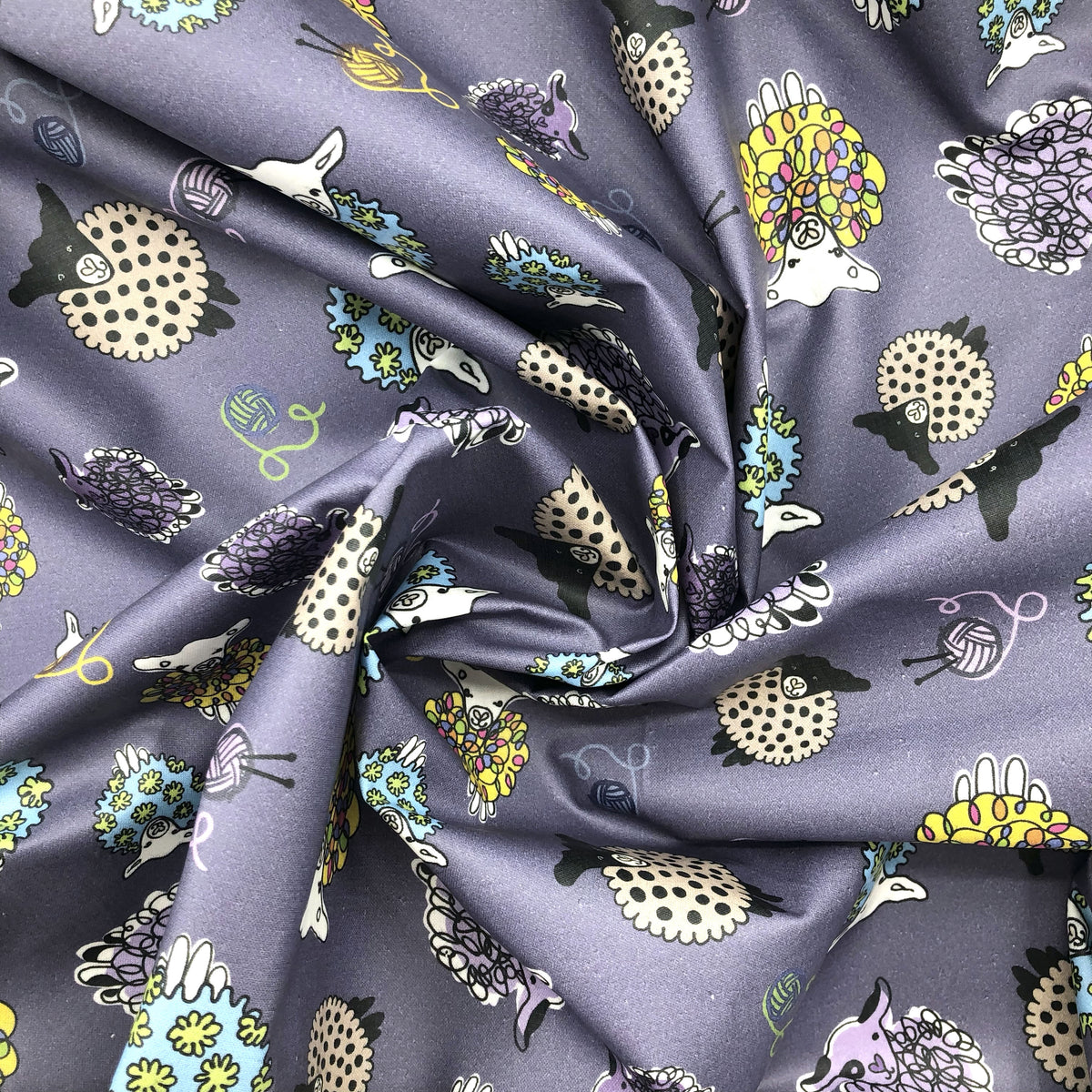 Splash Laminate Cotton Fabric 1 Yard Cut - Plum Sheep