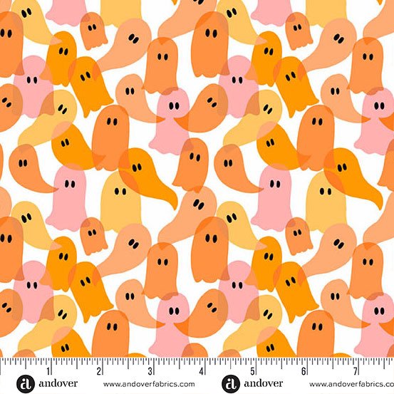 Ghostly Garden fabric - Ghost Party Orange print