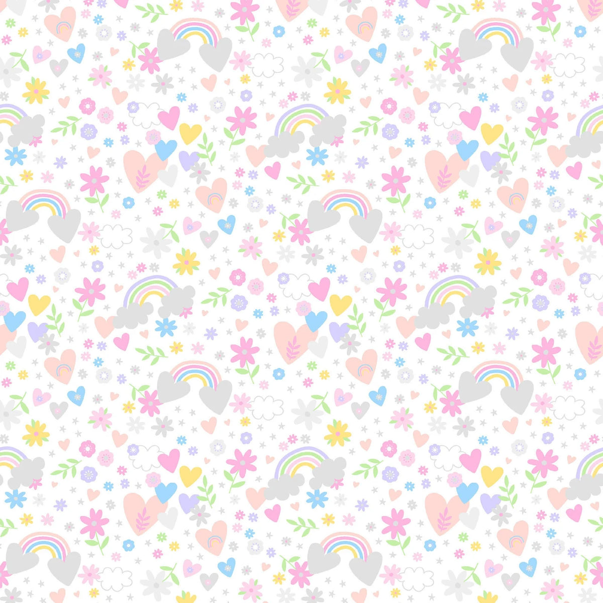 Playtime Flannel Hearts & Rainbows White