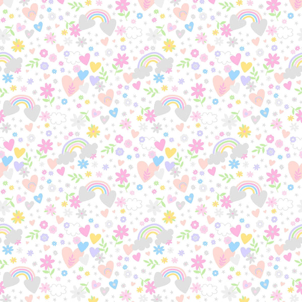 Playtime Flannel Hearts & Rainbows White