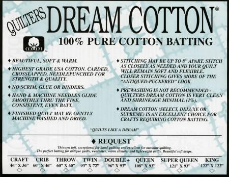 Quilters Dream Cotton Select Crib Size 60inx46in 24 per Box