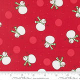 Snow Time fabric - Snowman Poinsettia Red print