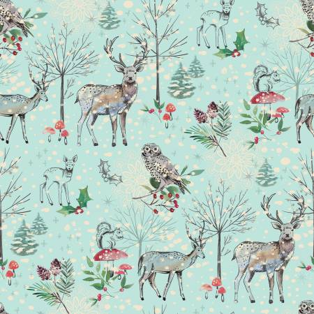 Winter Haven fabric - Winter's Tale Light Turquoise print