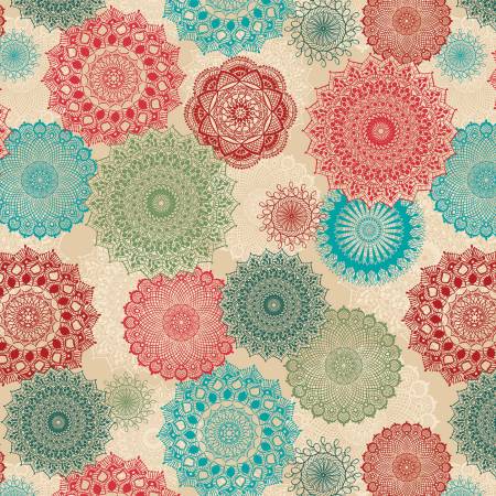 Winter Haven fabric - Dancing Doilies Multi print
