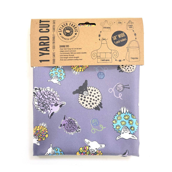 Splash Laminate Cotton Fabric 1 Yard Cut - Plum Sheep